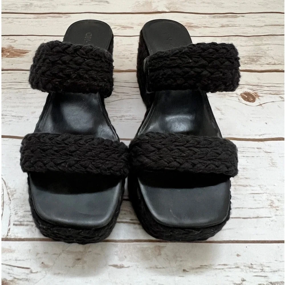 On 34th Norina Platform Slide Sandals Black Braided Woven Wedge 8M